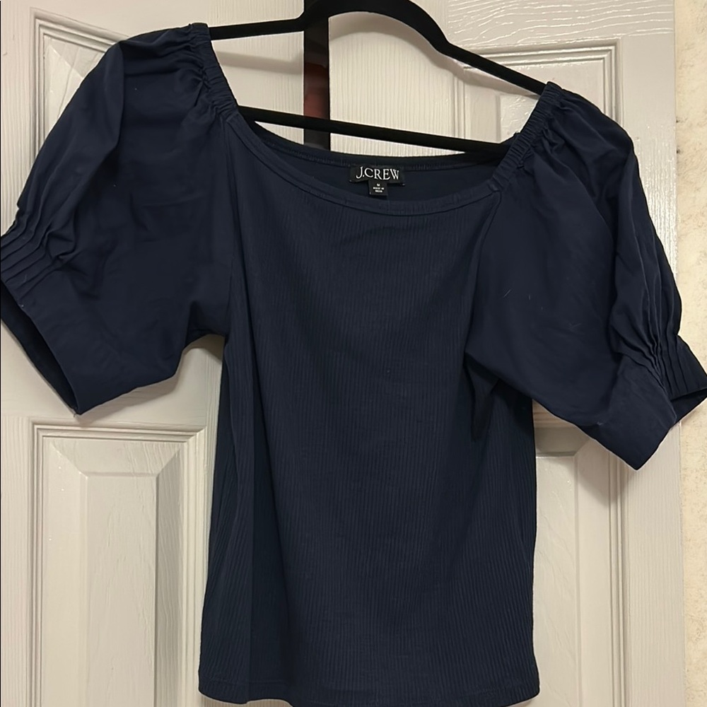 J. Crew Blue Fitted Ruffled Blouse
